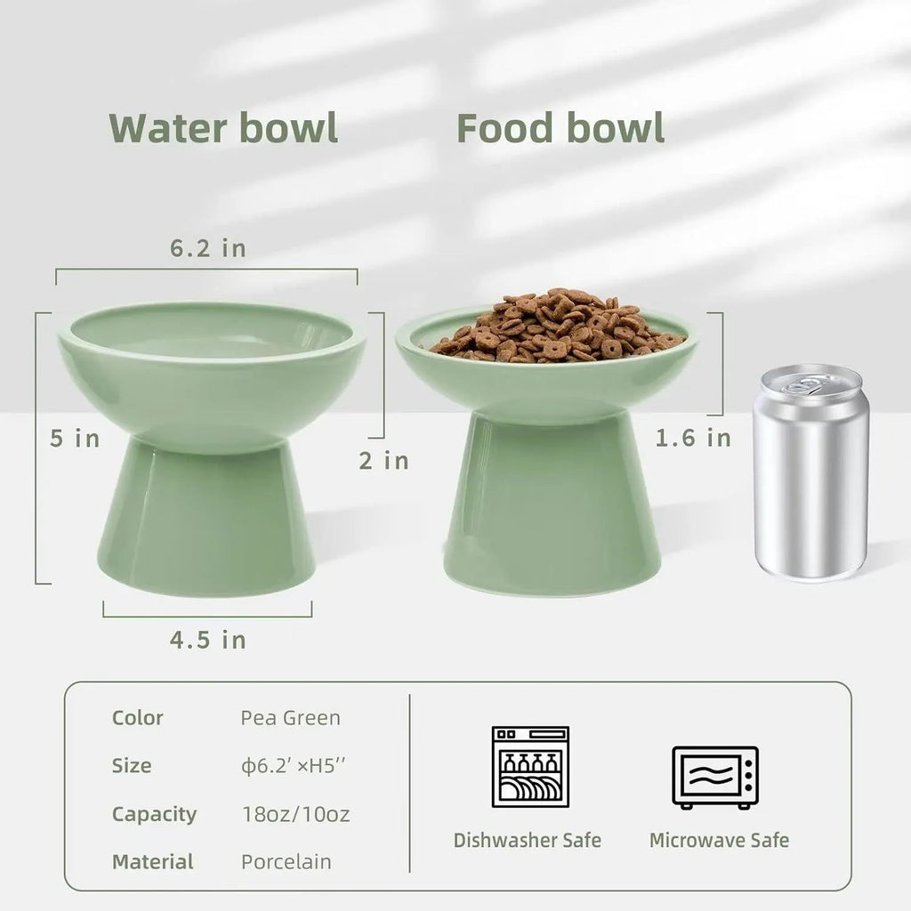 Extra-wide ceramic elevated cat bowl in blue colour showing shallow design