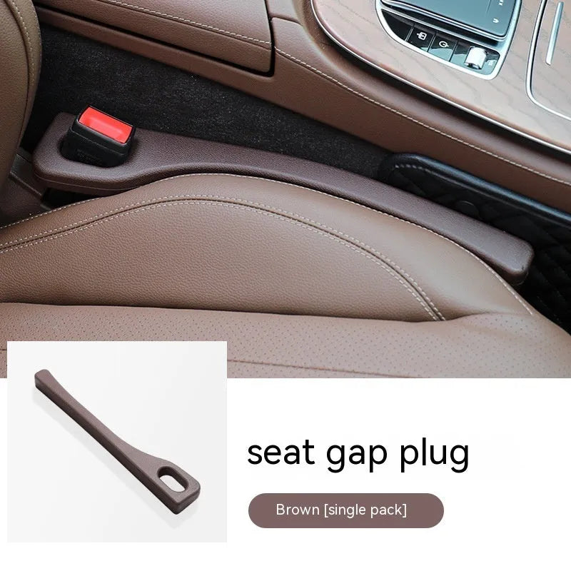 Flexible polyurethane car seat gap filler strip in various colours: beige, black, brown, red, green.
