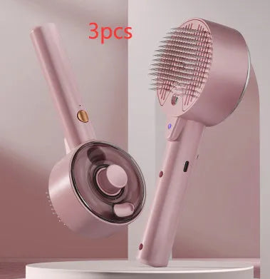 Ceramic white pet grooming brush with mist spray nozzle, UV blue light, and fine needle comb for dogs and cats.