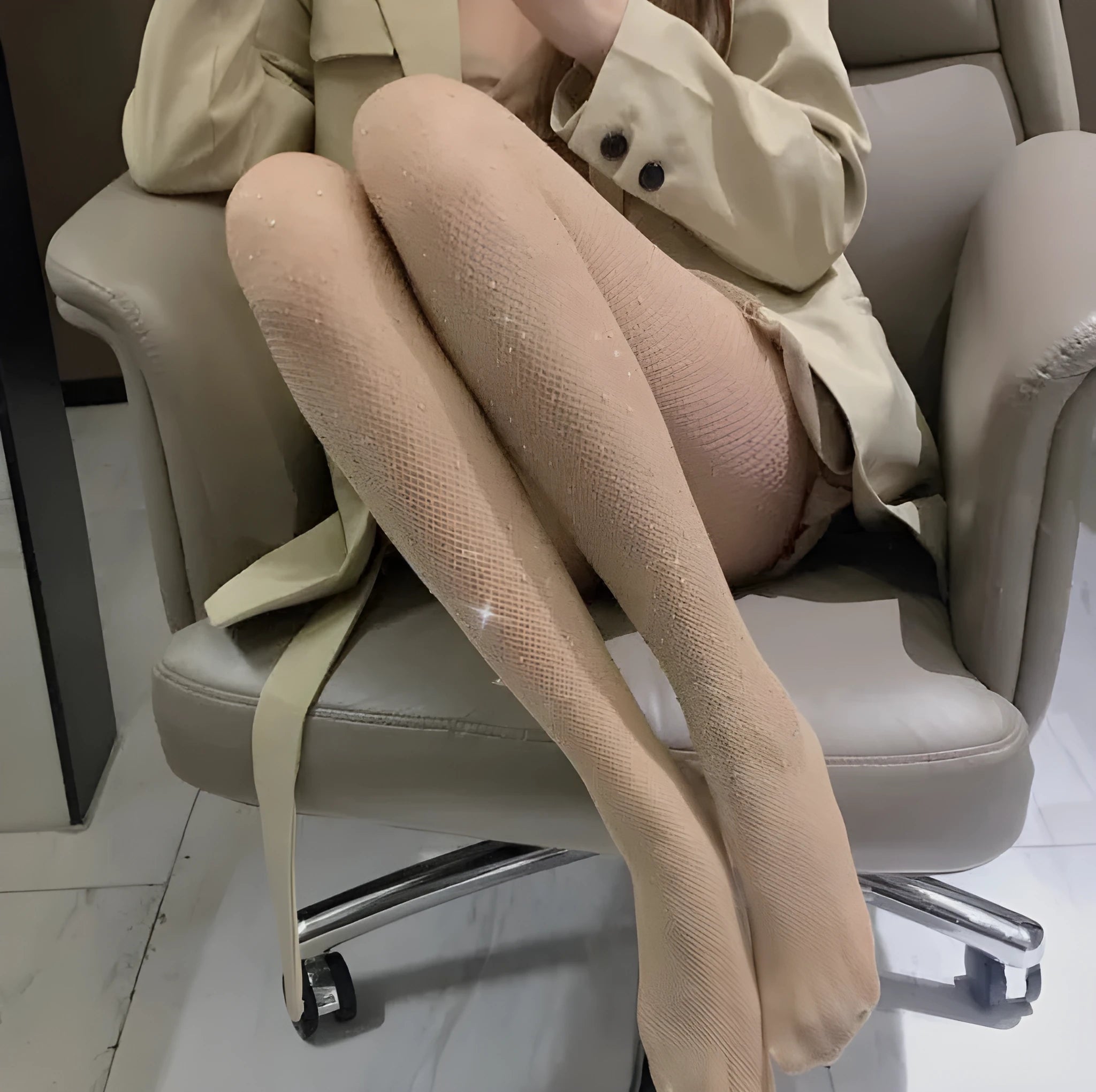 Women's fishnet mesh socks with diamond pattern in skin colour, black or white