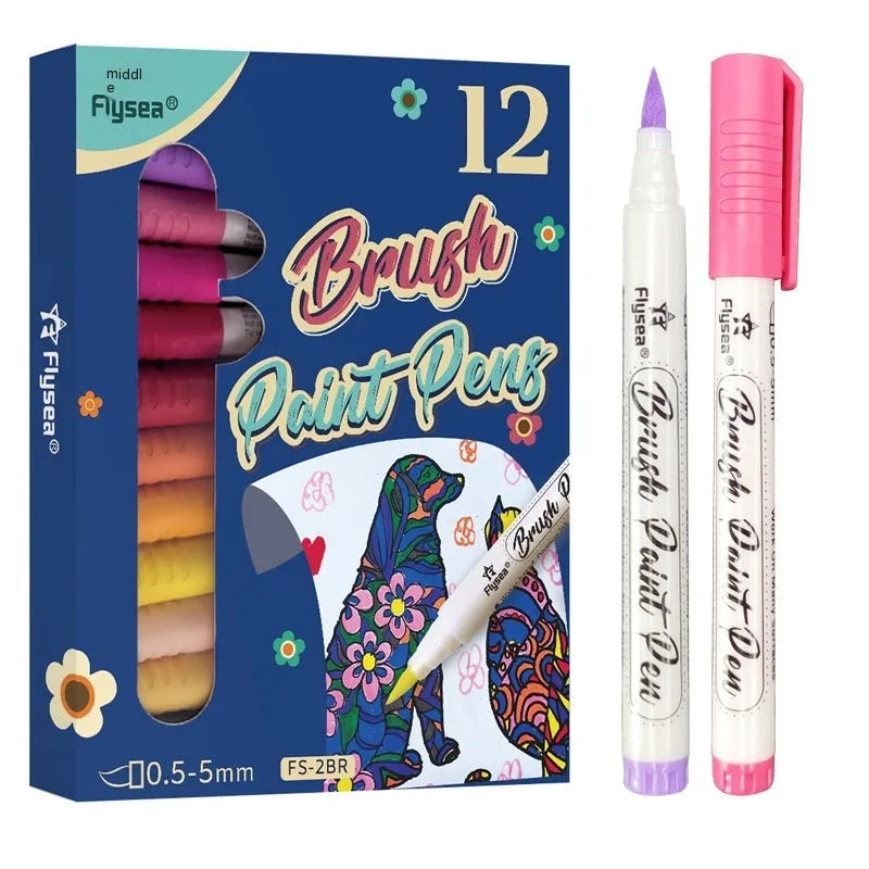 Set of soft-tip gouache paint marker pens for hand lettering and artistic calligraphy projects