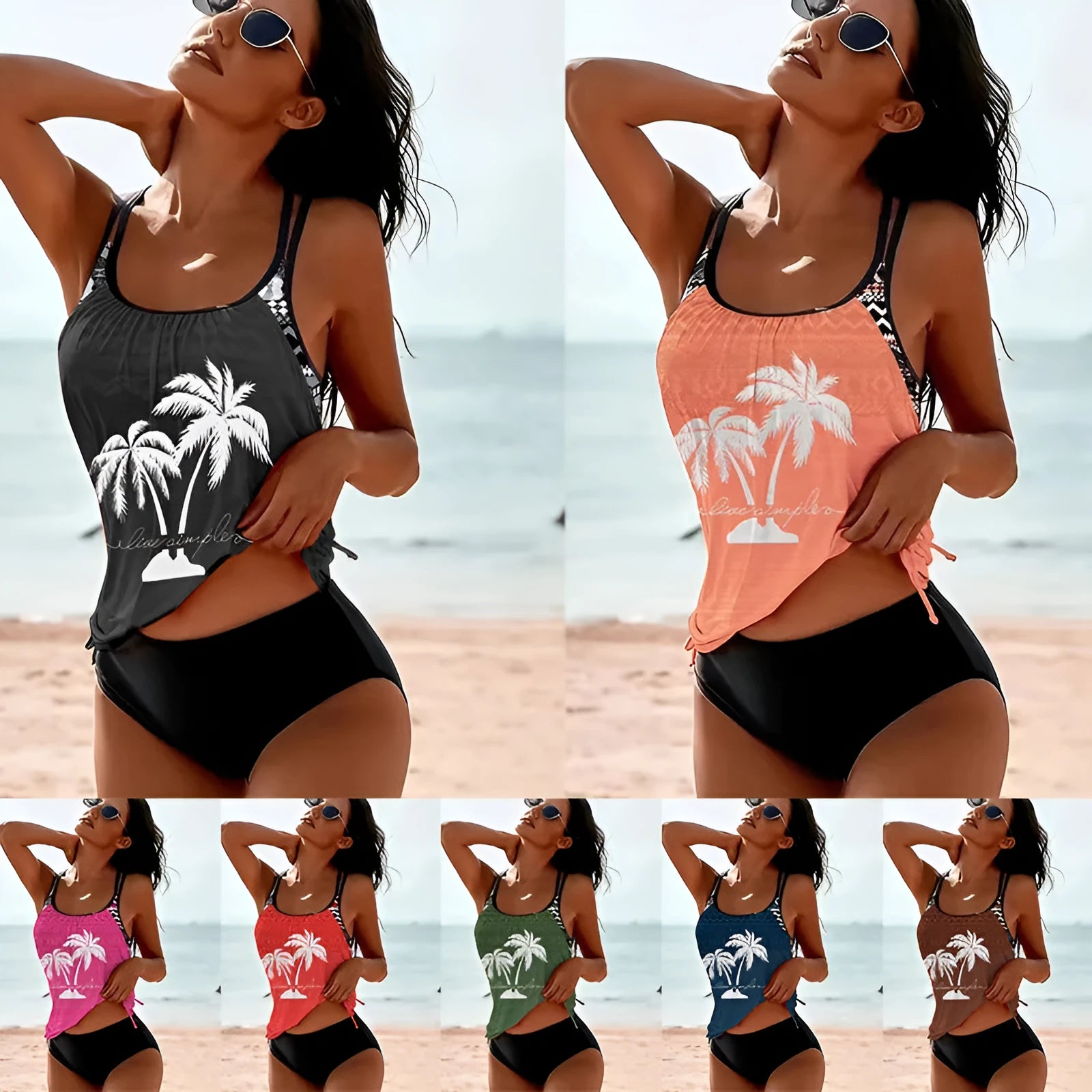 Tangini women's loose fit split bikini briefs in polyester for sports and leisure.