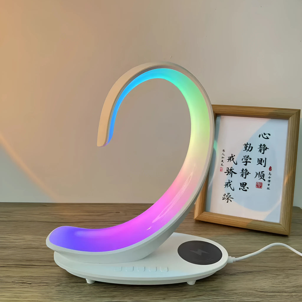 White swan desktop wireless charger Bluetooth speaker with colourful mood lighting