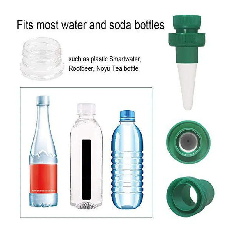 Green ceramic automatic water dripper for plant irrigation using cola bottles