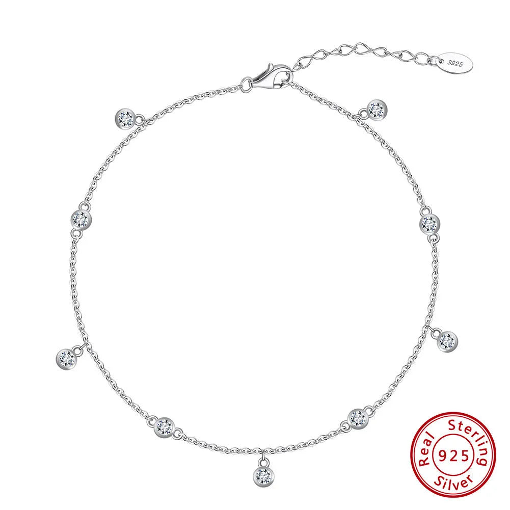Women's silver anklet with geometric zirconium pendant in gold or platinum plating