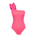 Single-shoulder suspender tube top one-piece swimsuit with high waist in solid colour