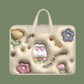 Inflatable laptop bag showing luggage attachment feature and available in multiple colour patterns