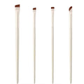 Four angled eyeliner and eyebrow brushes with fine tips in leather case for precise makeup application