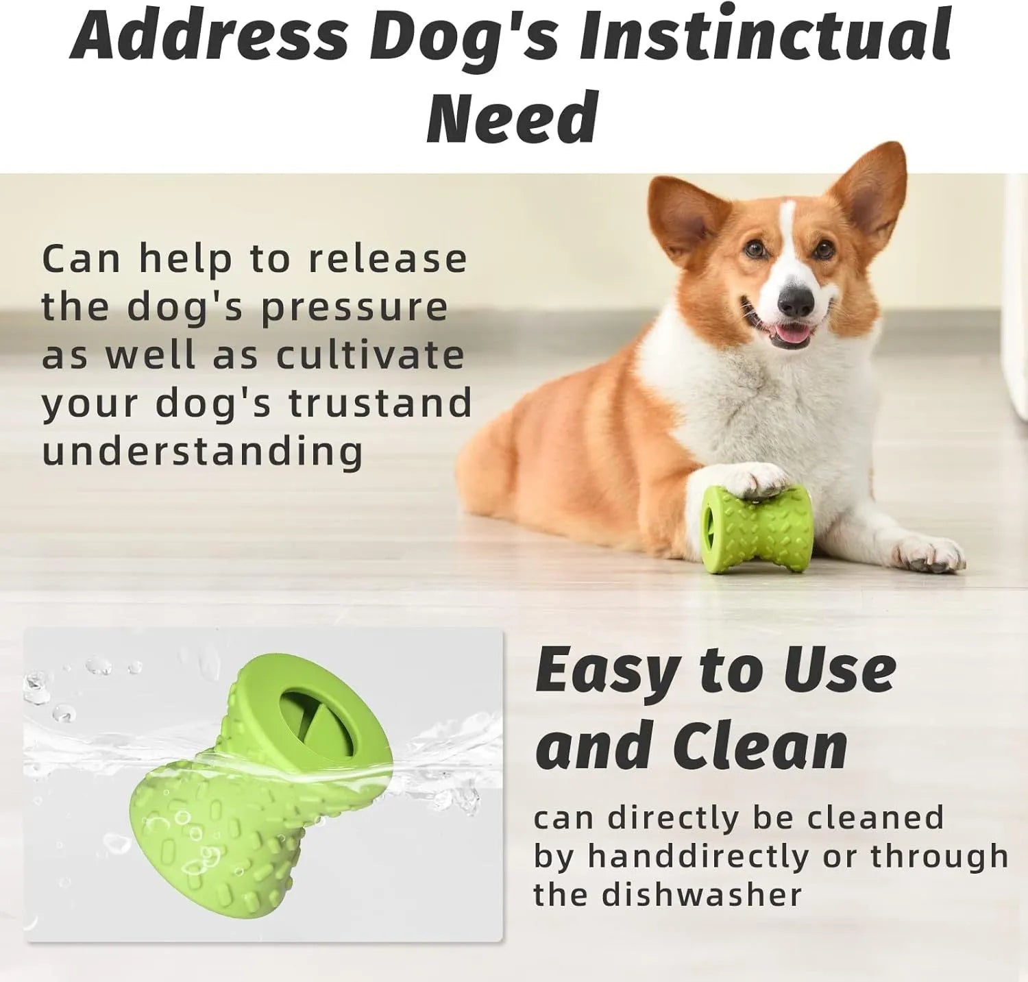 Blue natural rubber treat dispensing dog bone toy with food leakage holes for aggressive chewers
