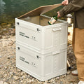 Large Nordic green foldable plastic storage box with wooden lid, showing 45L capacity.