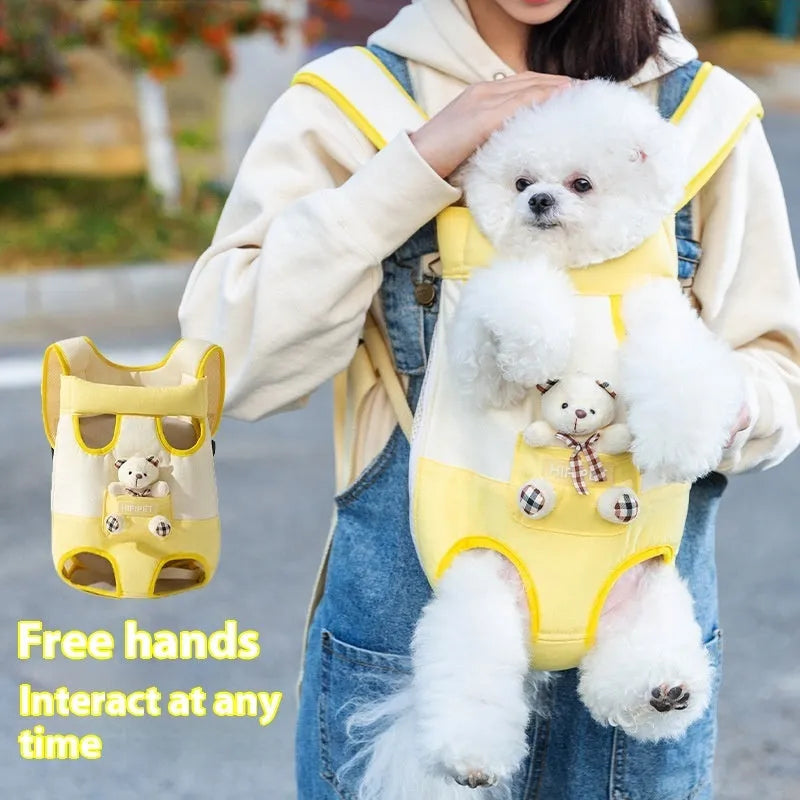 Cartoon animal pattern soft canvas chest bag for cats with ribbon trim and colourful stitching