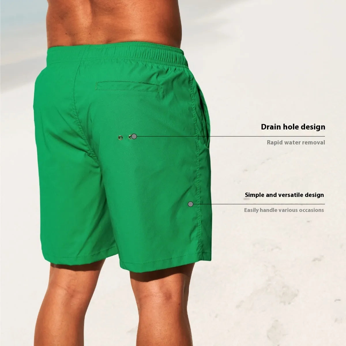 Men's quick-drying nylon sports shorts with straight leg opening in solid colours