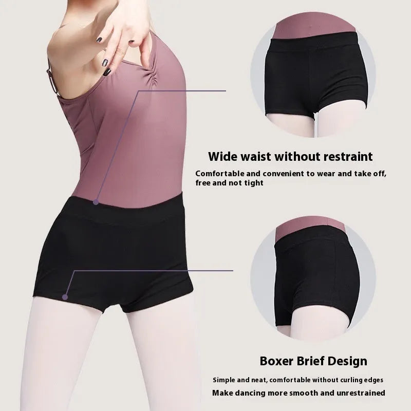 Black women's cotton dance shorts for ballet practice and fitness.