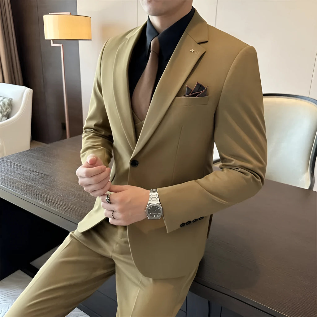 Men's slim fit business formal wear in chemical fibre blended fabric available in multiple colours