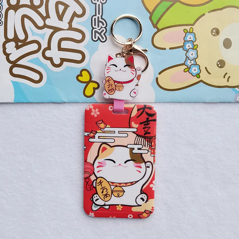 Plastic lucky cat certificate sleeve set with ferrule pendant in cartoon design
