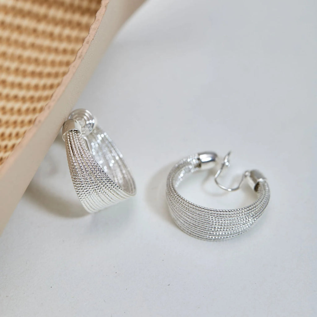 Geometric multi-layer copper earrings with electroplated silver or gold finish options