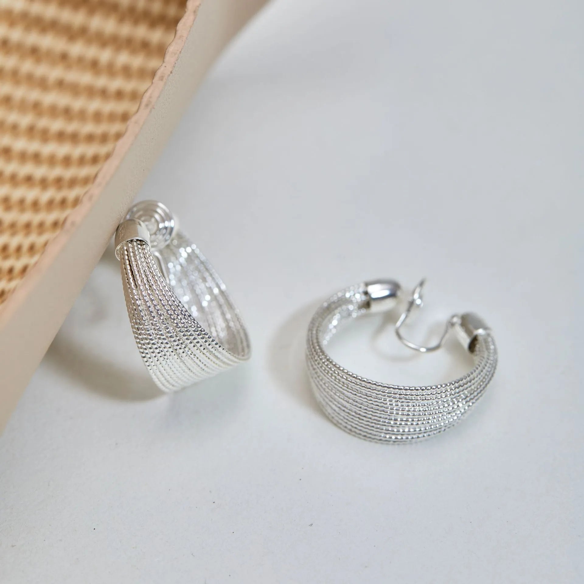 Geometric multi-layer copper earrings with electroplated silver or gold finish options