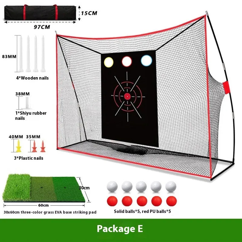 Golf wedge training set with 3-hole target net, straw practice mat and practice balls