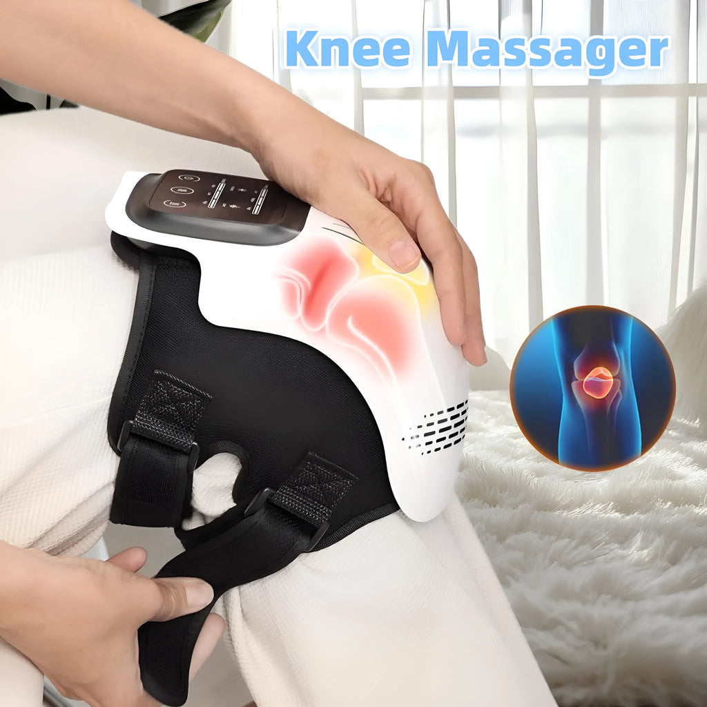 White electric knee massager showing kneading mechanisms and control buttons