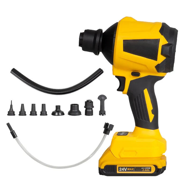 Yellow cordless dust gun with 680W power and lithium battery for office cleaning