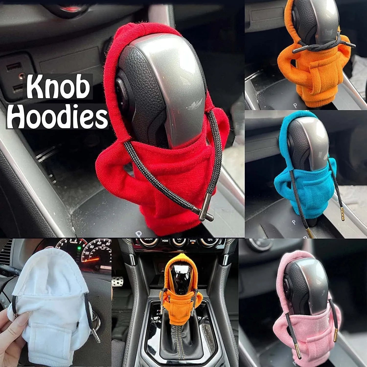 Knitted cloth car gear shift knob cover measuring 13 by 8 cm in blue colour