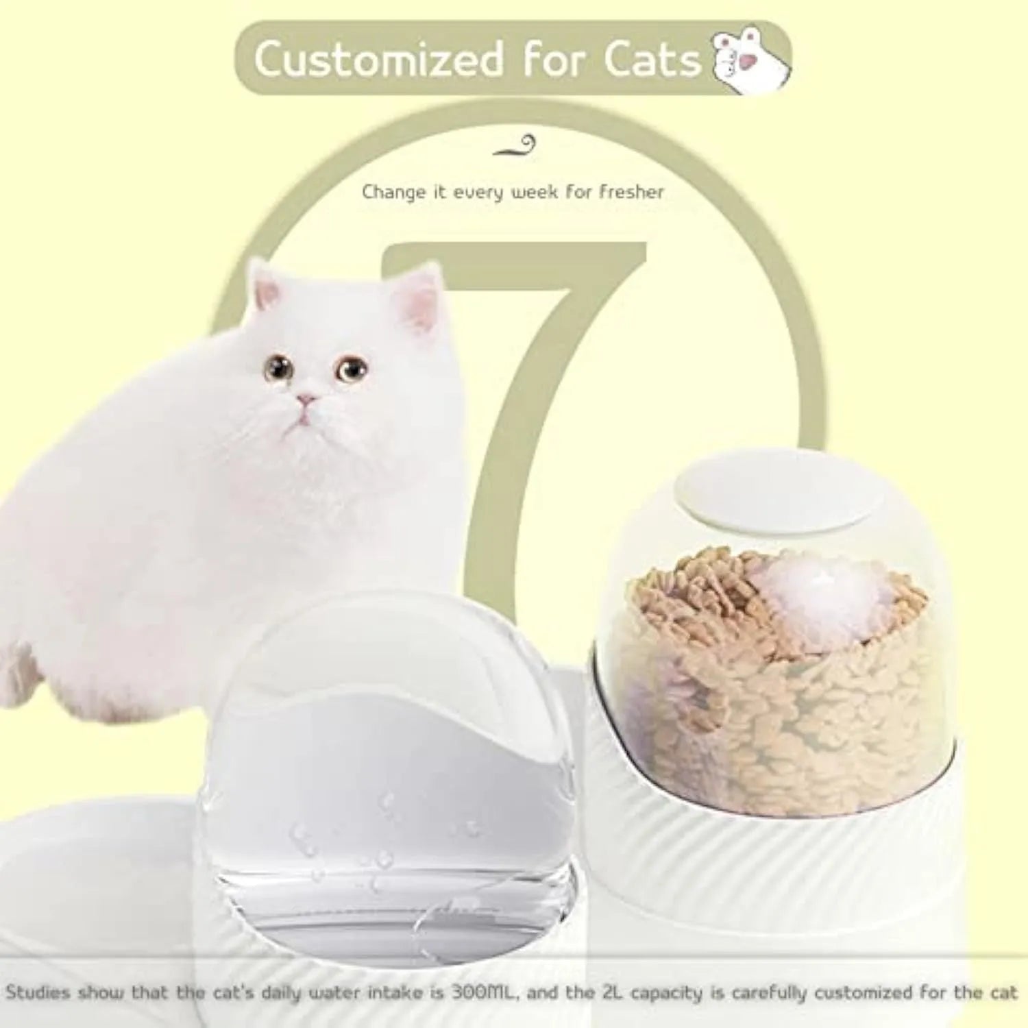 White automatic gravity cat feeder and water dispenser set with wave-shaped design.