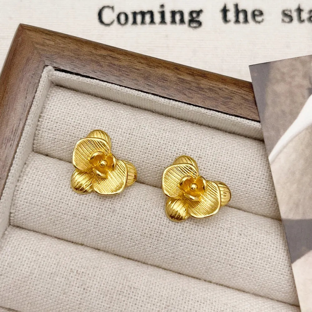 Gold and silver flower earrings with copper base and petal design retro style women's jewellery