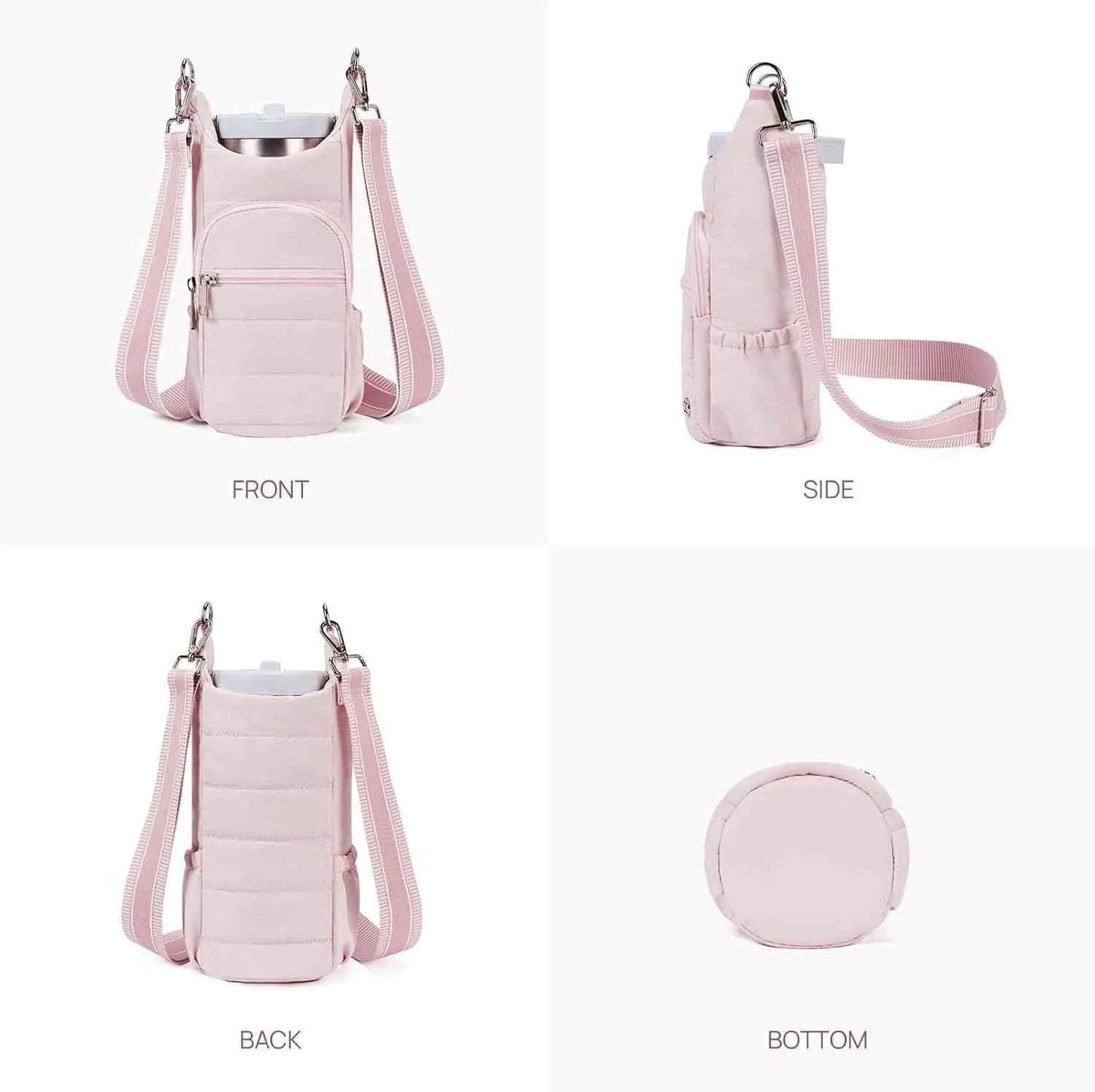 Cloth water bottle bag for bicycles in black, pink, or beige colours with modern simplicity design