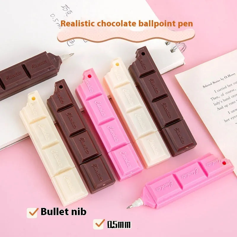Chocolate cartoon ballpoint pen with 0.5mm bullet tip showing pink beige brown colour options