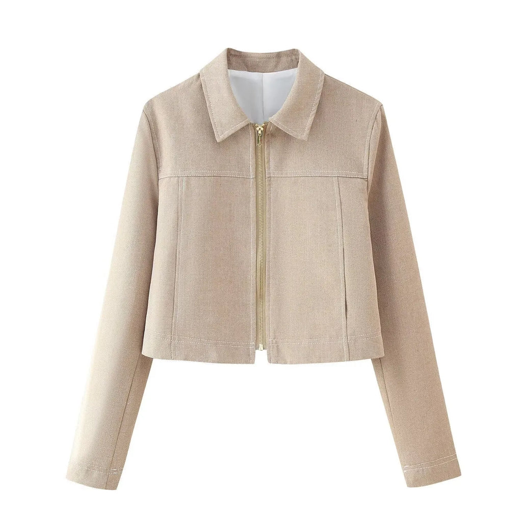 Women's herringbone pattern suit set with long sleeve jacket and straight-leg trousers