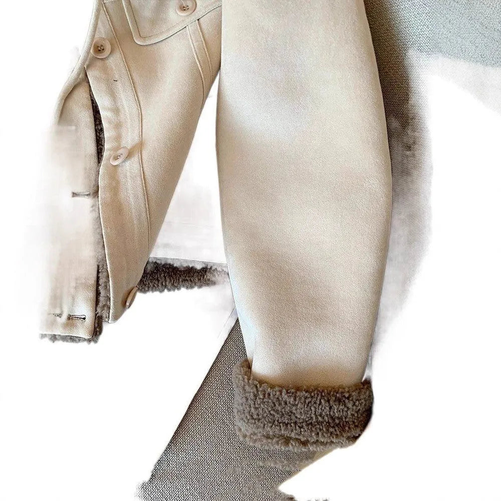Loose thick sleeveless fur coat for women in beige apricot with plus velvet thickening, sizes S to 3XL.