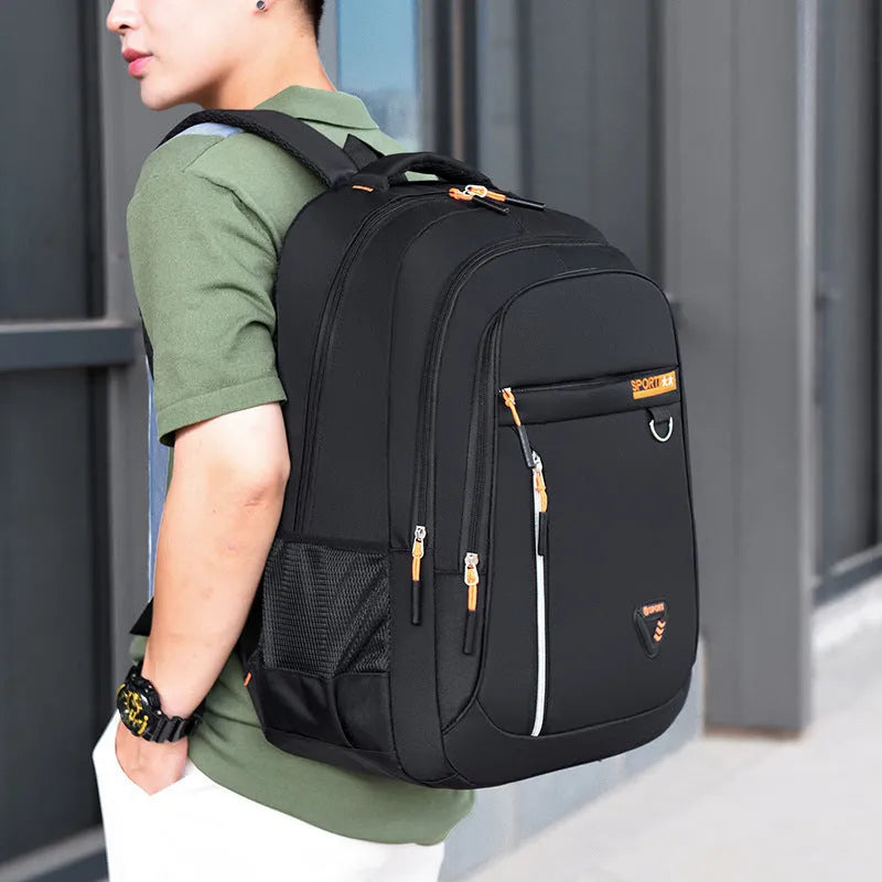 Men's Oxford cloth schoolbag in black with large capacity and air pillow belt burden reduction system