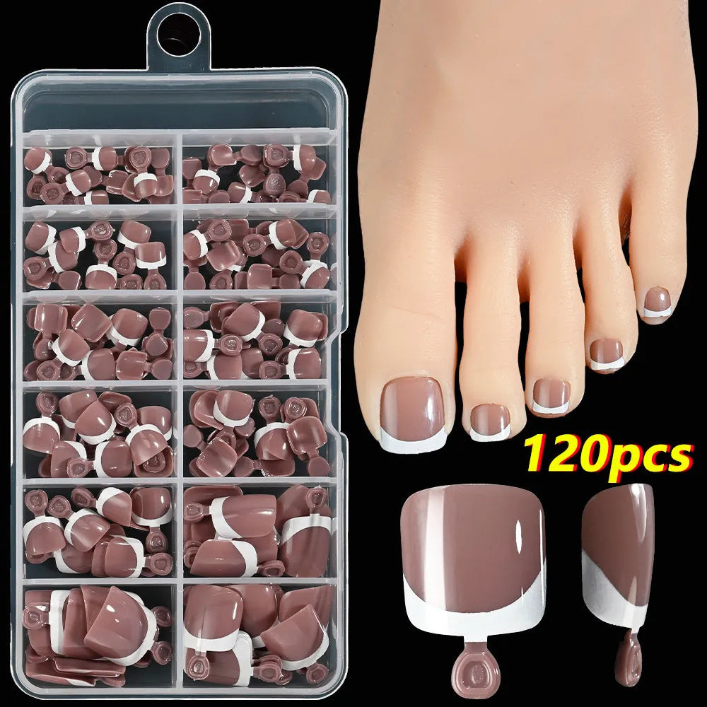 French white edge toenail pieces in full square short shape, nine nude colours TD245-B1 to B9, 120pc box