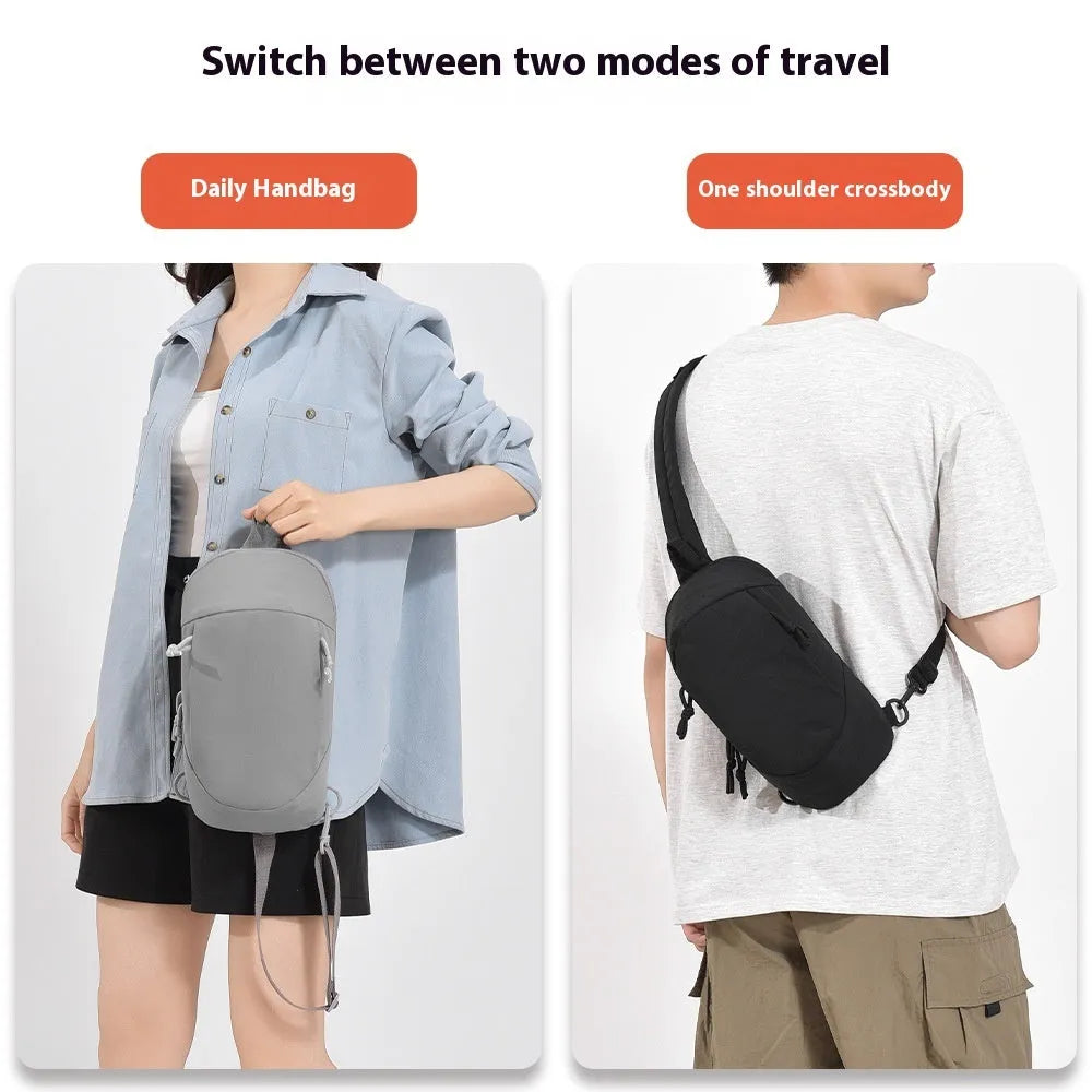 Outdoor crossbody bag in nylon shown in Army Green colour with a visible phone compartment.