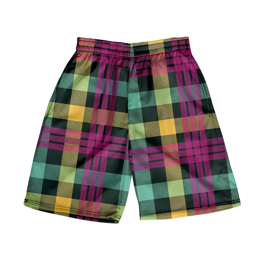 Men's plaid elastic shorts in straight cut design with digital printing