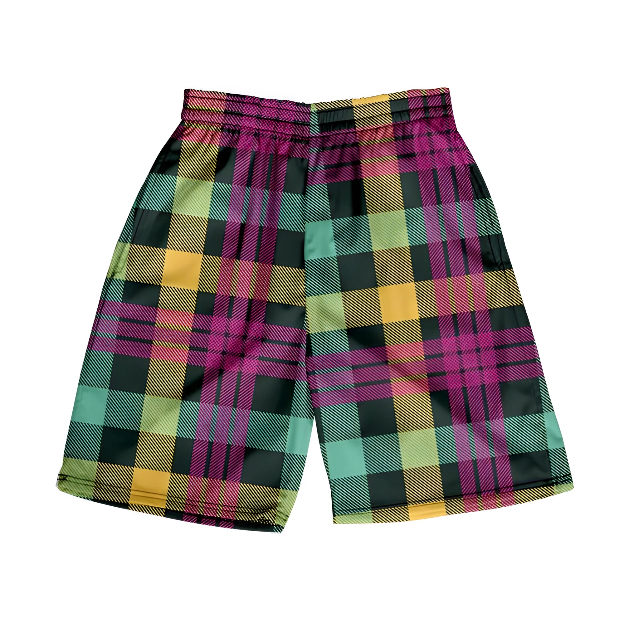 Men's plaid elastic shorts in straight cut design with digital printing