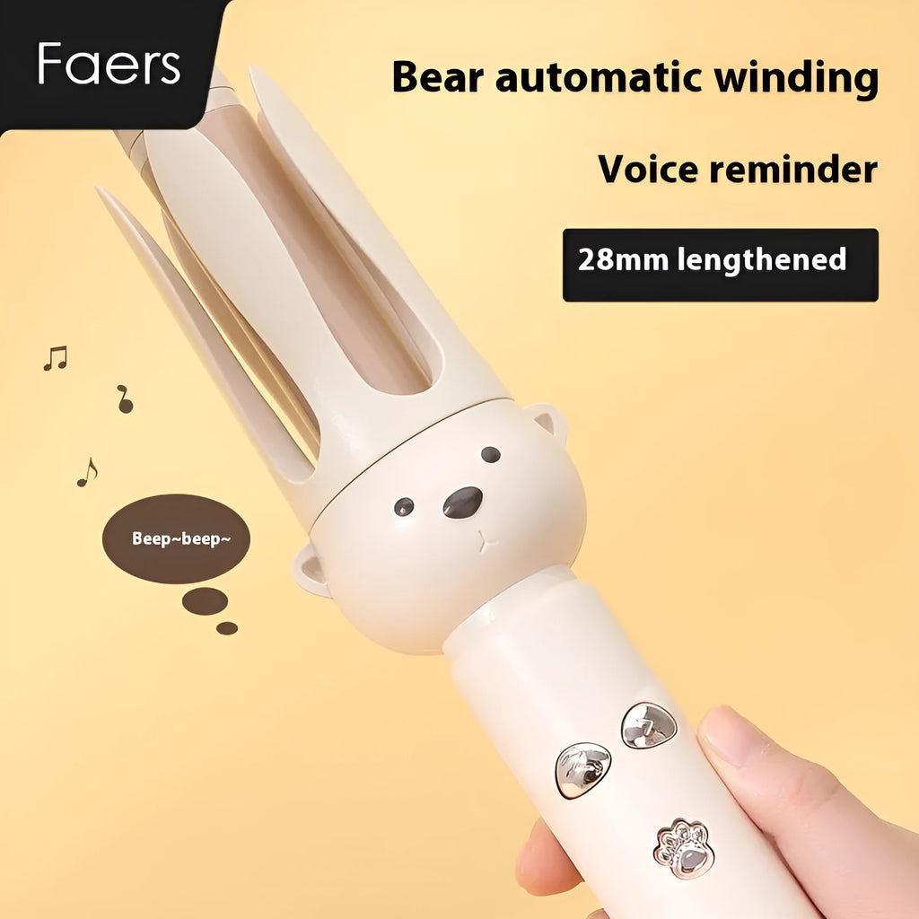 Beige anion automatic hair curler with 25mm ceramic barrel and adjustable temperature display