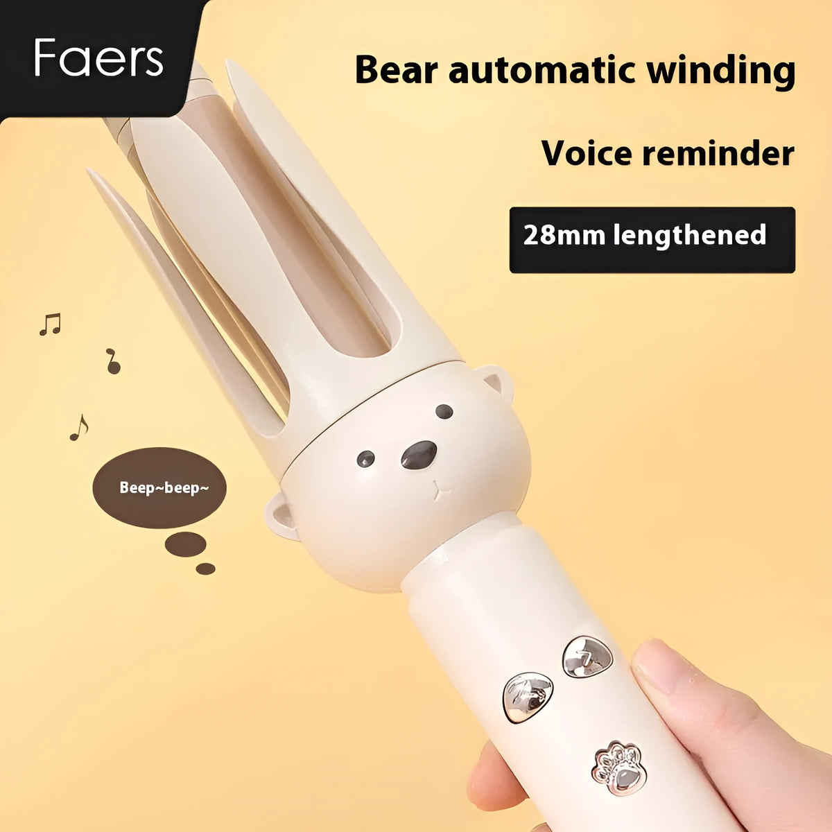 Beige anion automatic hair curler with 25mm ceramic barrel and adjustable temperature display