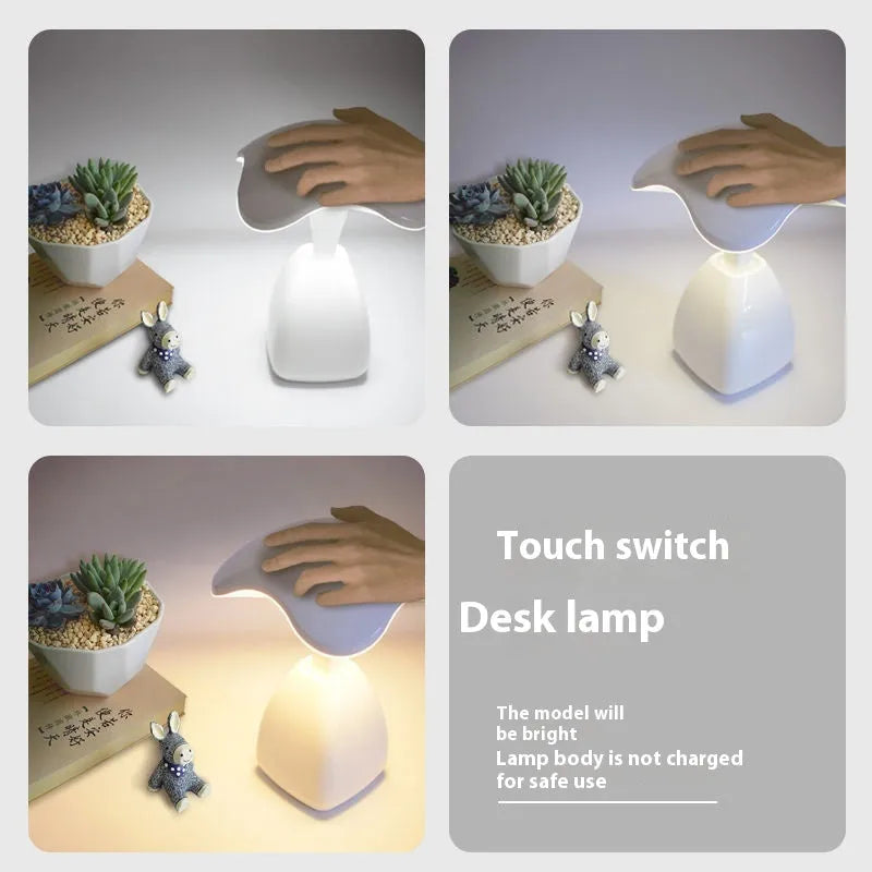White LED desk lamp with touch control and built-in battery for bedroom and study use