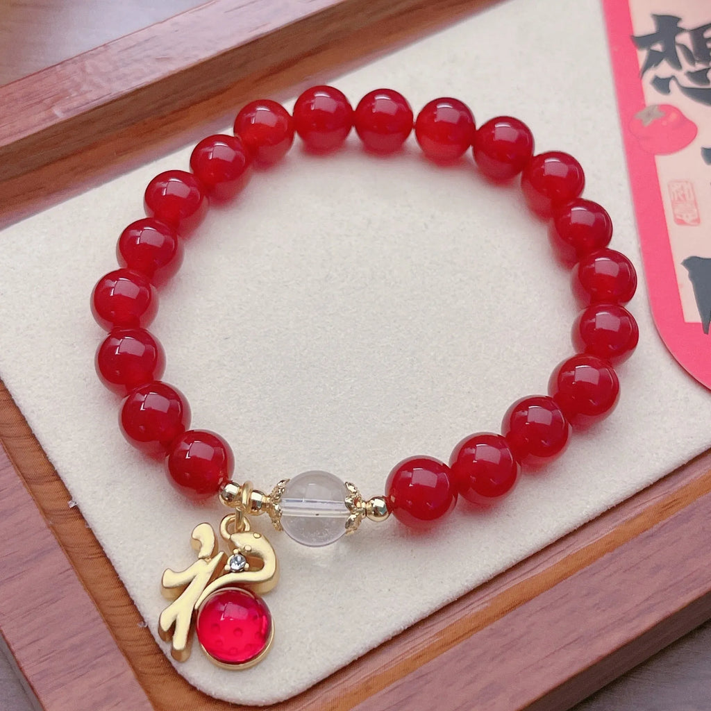 Red agate bracelet for women with Chinese style dragon or lucky bag design manual craftsmanship