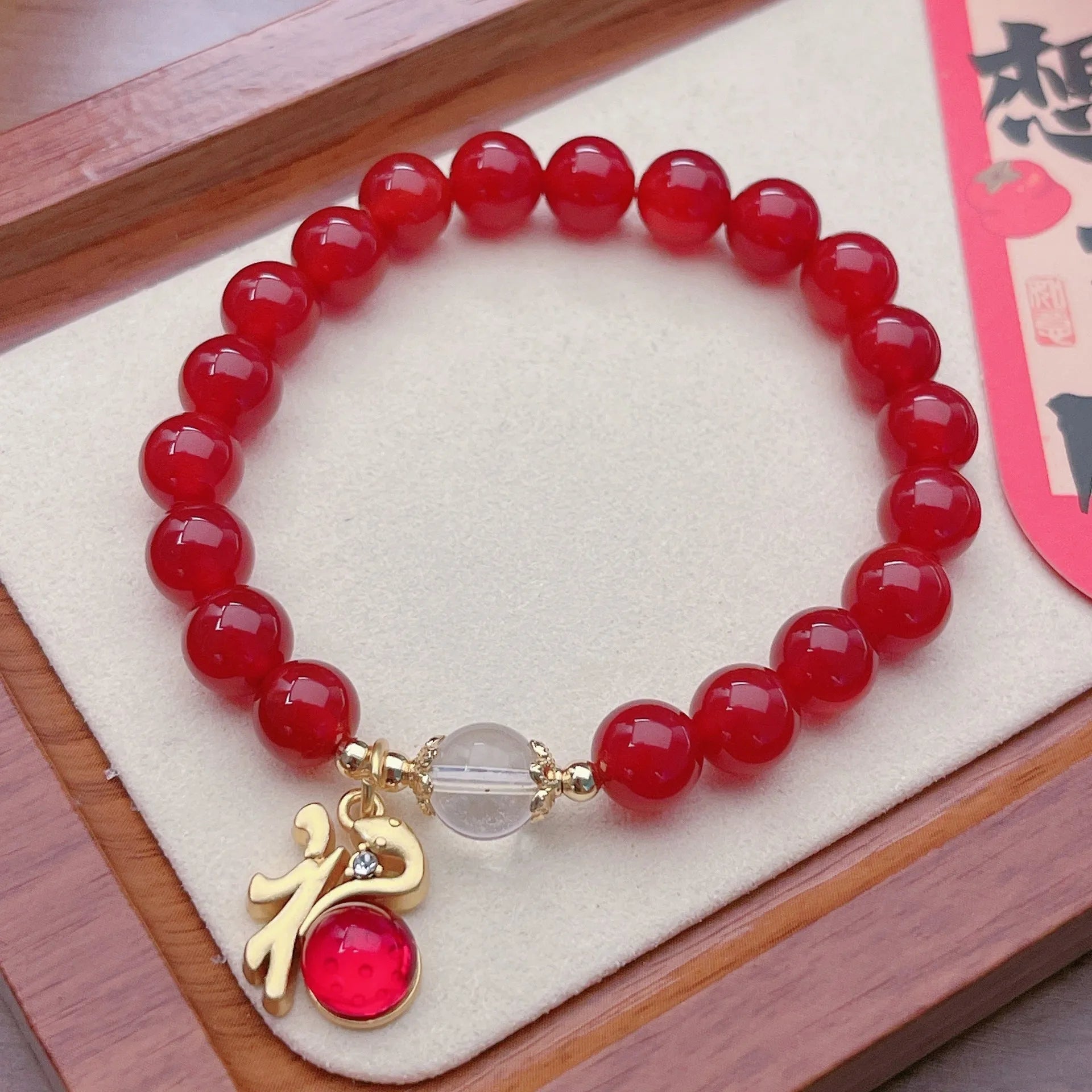 Red agate bracelet for women with Chinese style dragon or lucky bag design manual craftsmanship