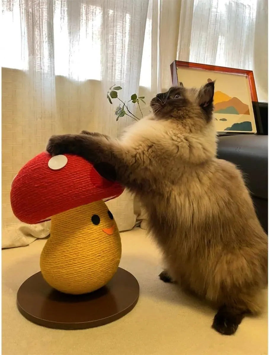 Foldable accordion cat scratcher board with mushroom-shaped corrugated cardboard scratching surface