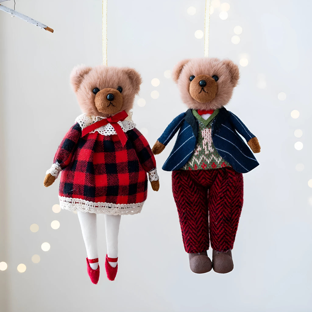 Princess bear and gentleman bear plush doll couple set in cartoon style with cloth construction