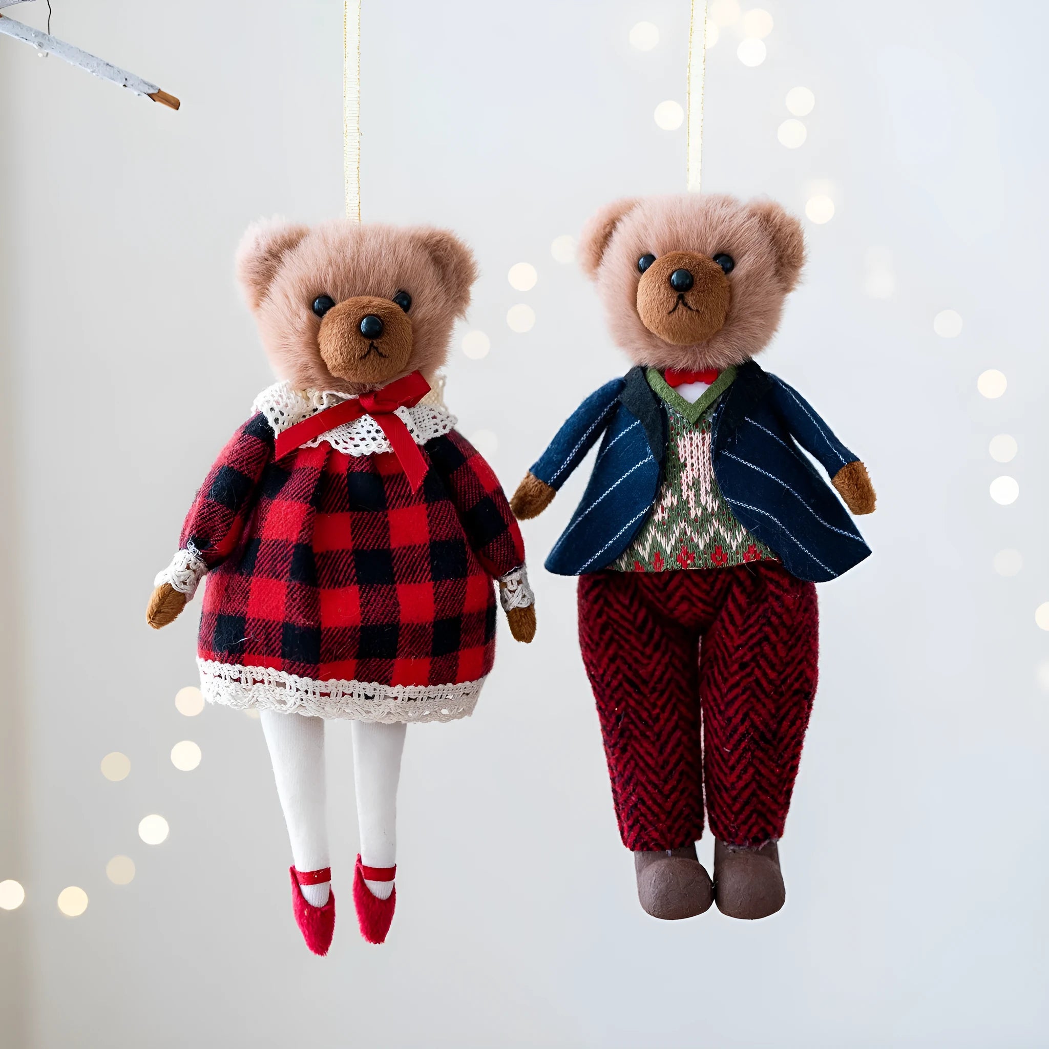 Princess bear and gentleman bear plush doll couple set in cartoon style with cloth construction