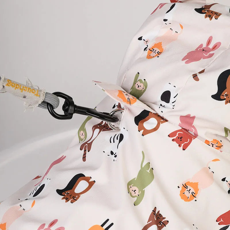 Cartoon-style dog raincoat with double waterproof coating in beige colour options