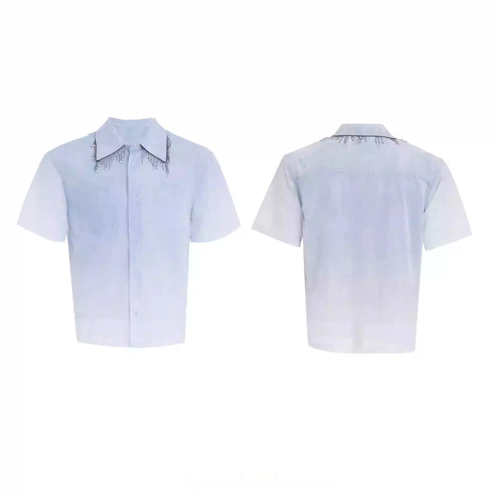 Blue gradient men's casual shirt with half sleeves and loose fit for summer