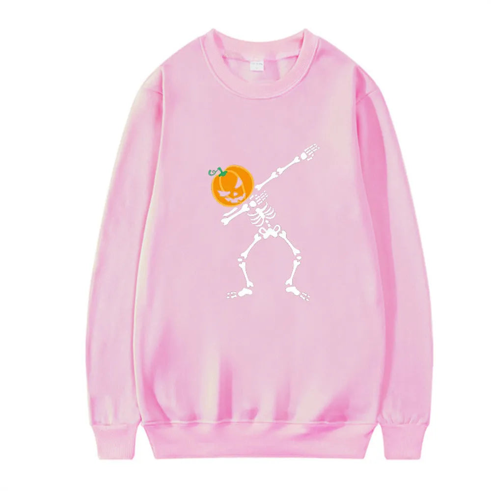 Women's long sleeve printed crew neck leisure top in multiple colours on a hanger.
