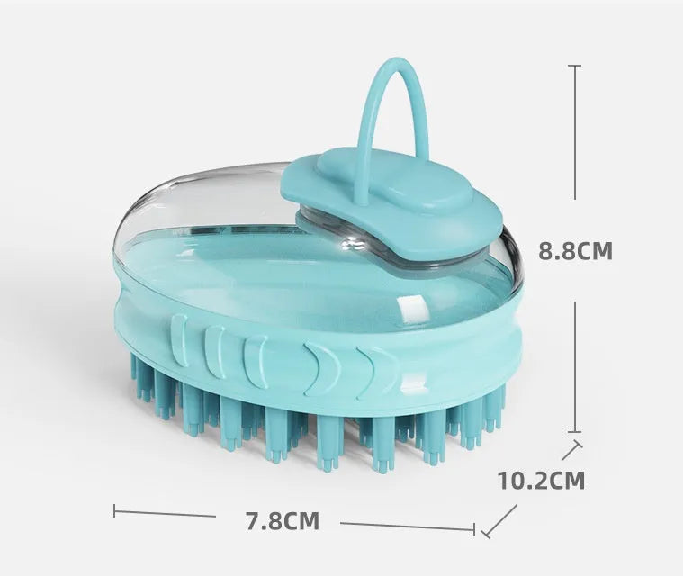 Pet bath brush in TPR and PP plastic, 7.8 x 8.8 x 10.2 cm, 90 g, shown in Blue or Green