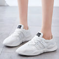 Women's low-top white mesh sneakers with hollow breathable design and casual round toe