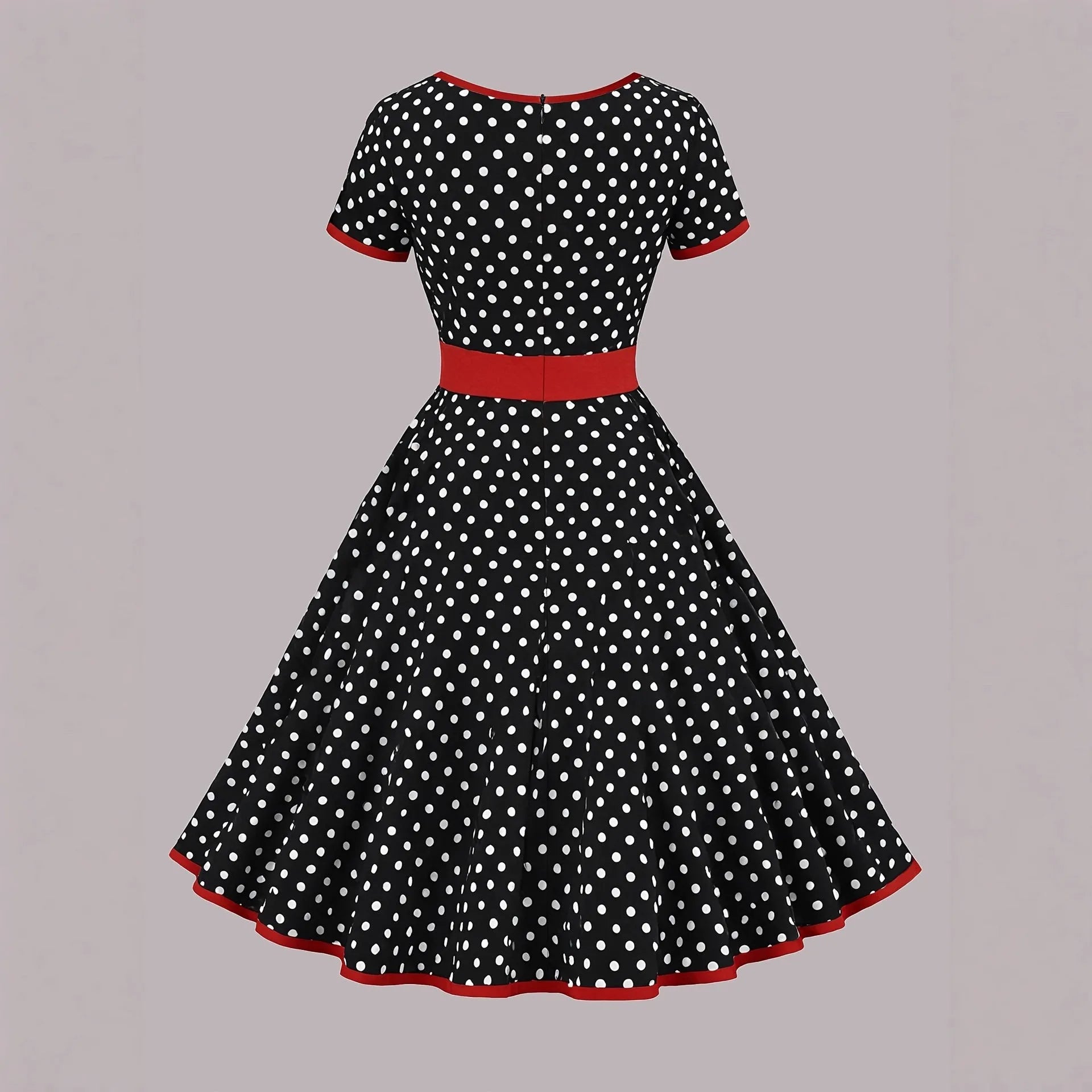 Polka dot square collar pleated dress with short sleeves in multicolour polyester fabric